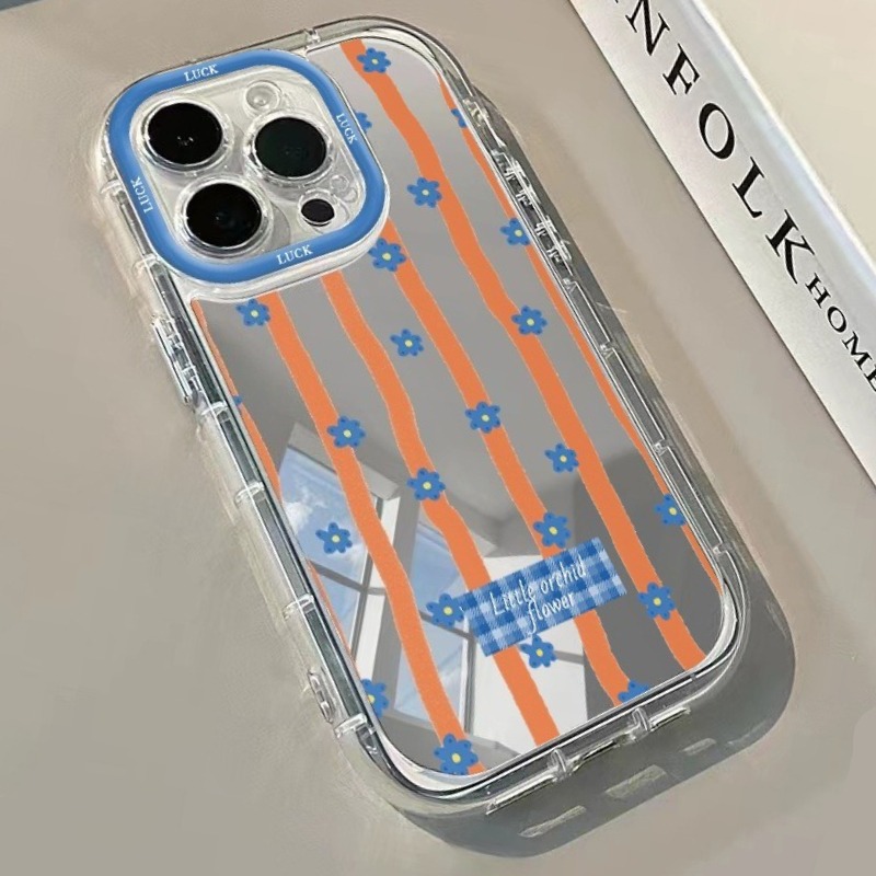 Plants X - Blue Striped Flowers Pattern Mirror Phone