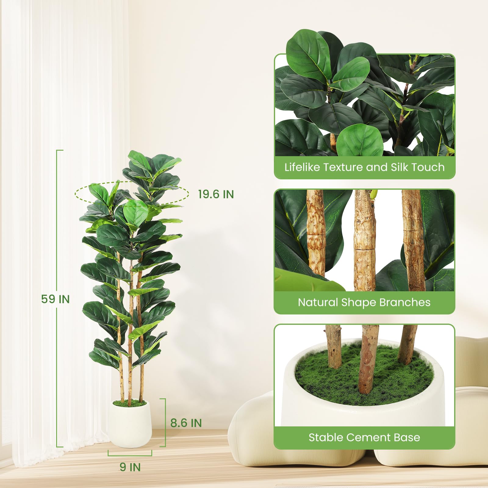 Artificial Fiddle Leaf Fig Tre - đánh giá và giá Rubber Plant Ficus